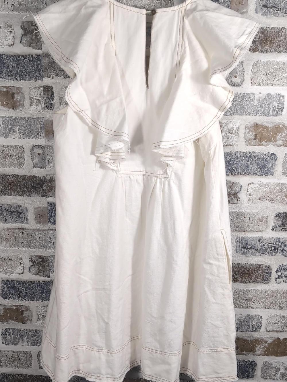 Pilcro Ruffle Vneck Ivory Shift Dress W/Pockets. Sz.S. - Picture 6 of 9